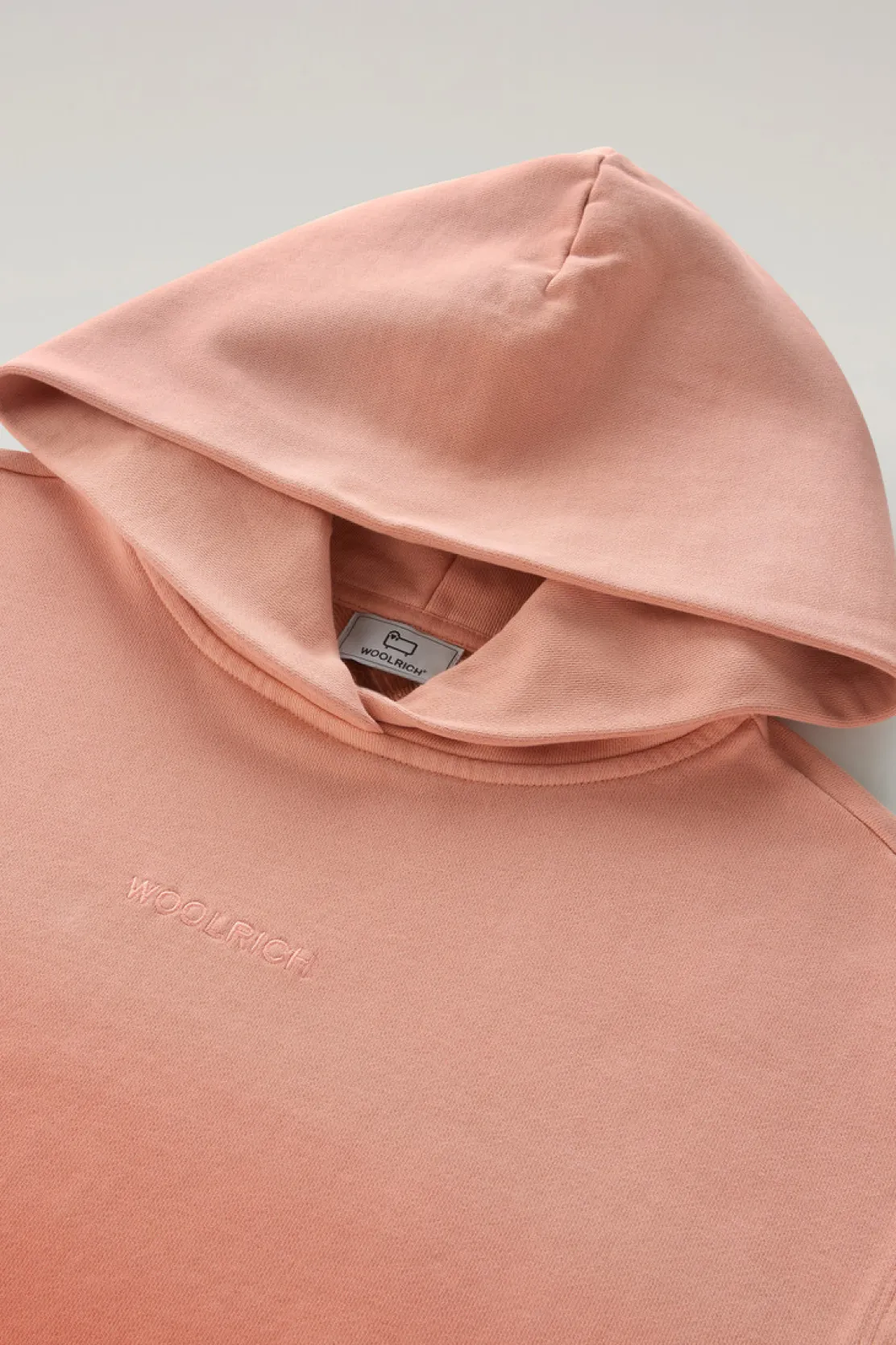 Felpe>Woolrich Felpa Smanicata Con Cappuccio In Puro Cotone Tinta In Capo Coral Sand