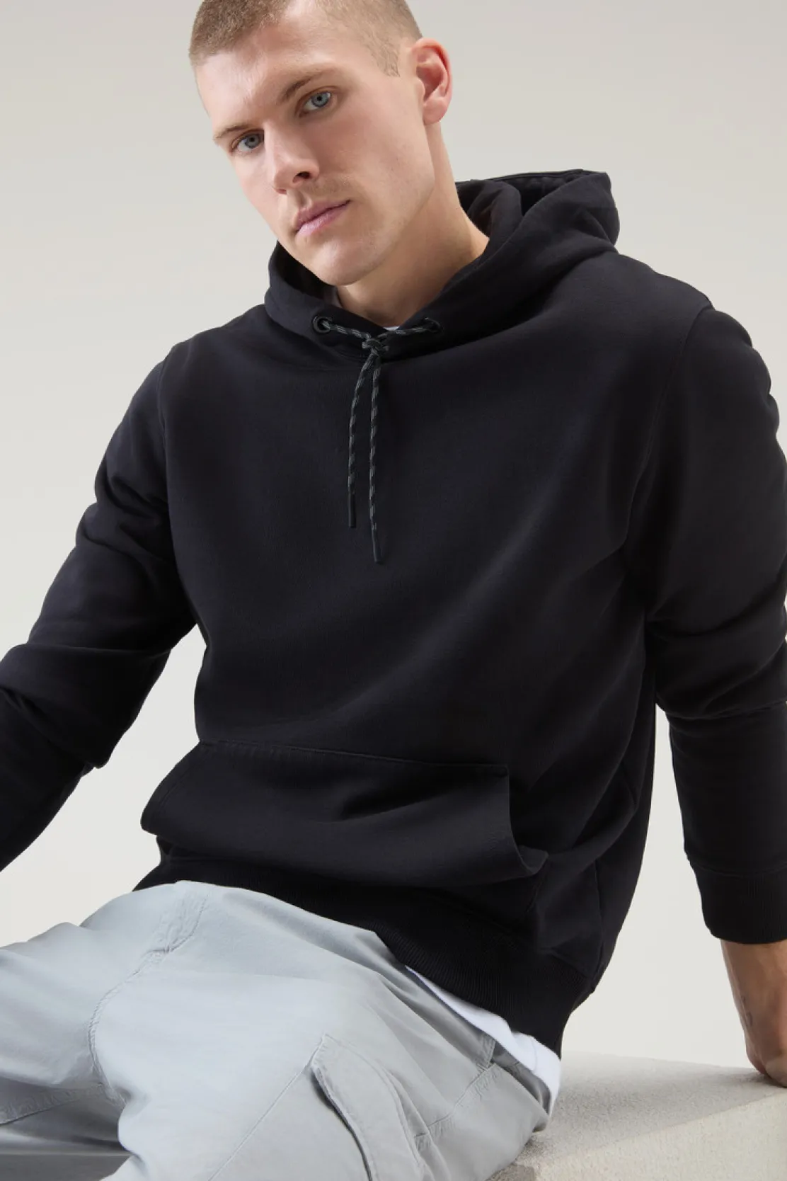 Felpe>Woolrich Felpa US Trails In Puro Cotone Con Cappuccio Black