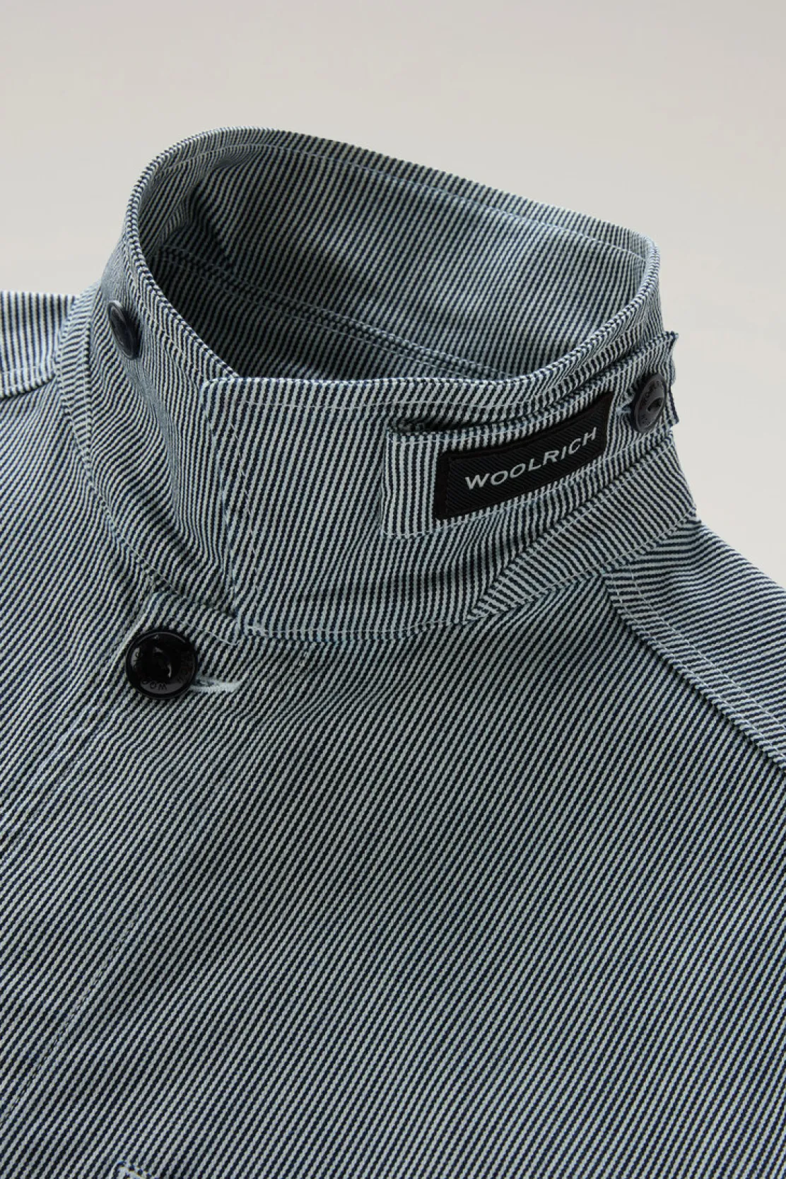 Giacche a camicia>Woolrich Giacca A Camicia A Righe In Misto Cotone Blue Stripe
