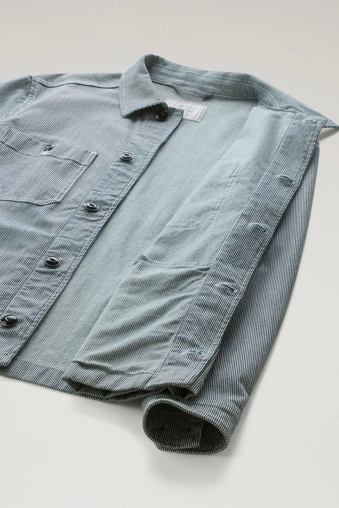 Giacche a camicia>Woolrich Giacca A Camicia A Righe In Misto Cotone Blue Stripe