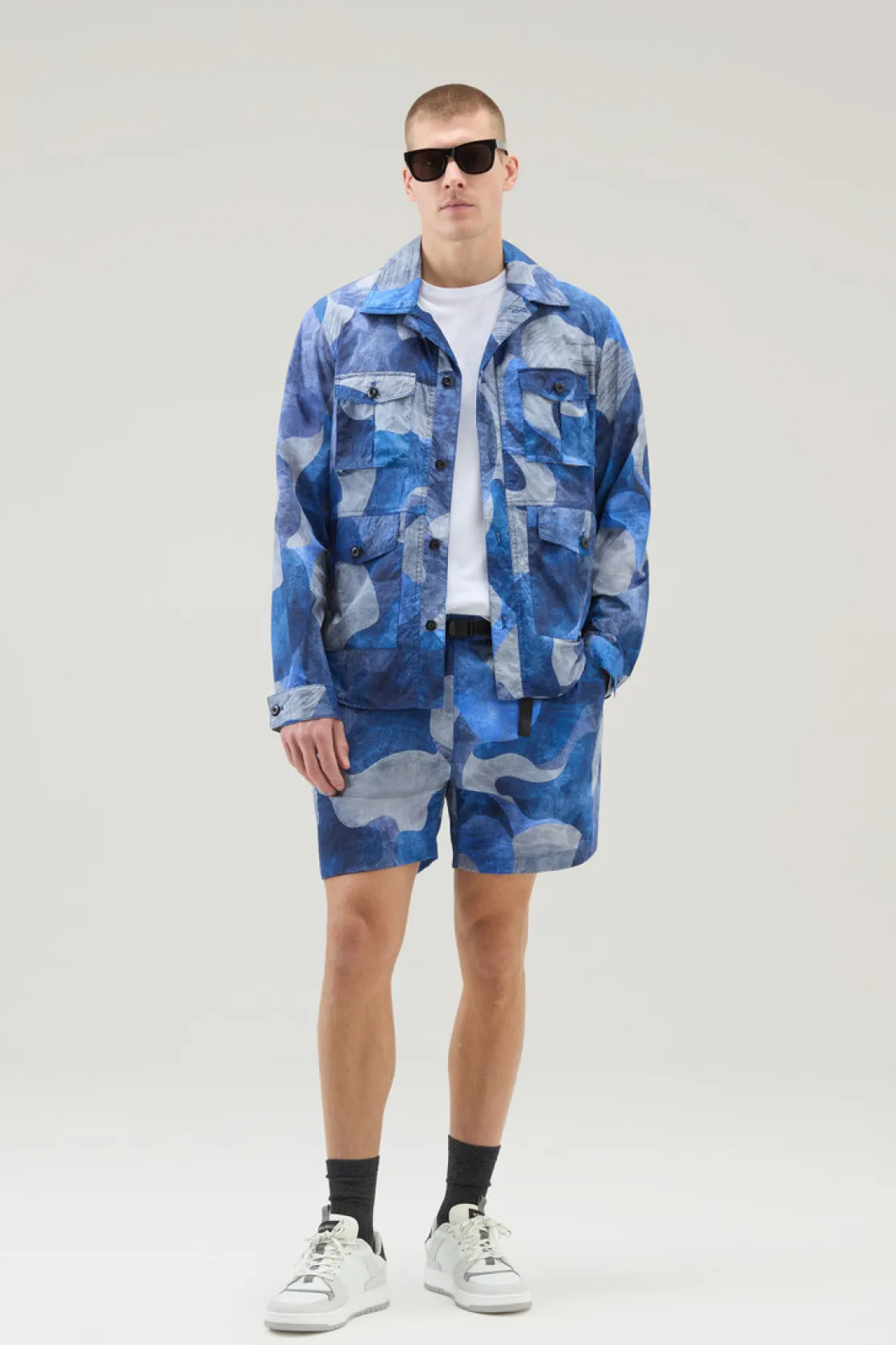 Giacche a camicia>Woolrich Giacca A Camicia Camo In Nylon Ripstop Crinkle Royal Camo