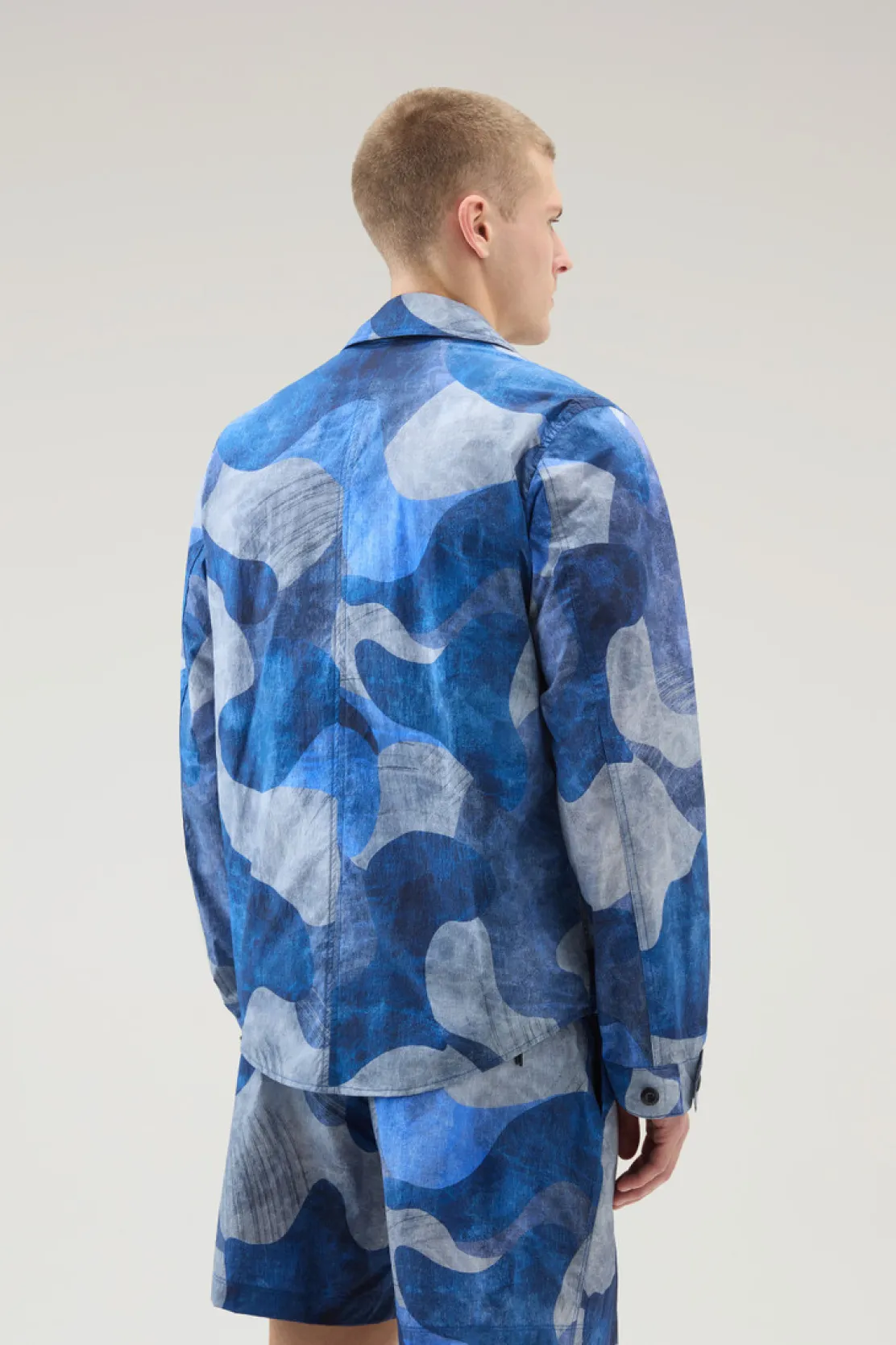 Giacche a camicia>Woolrich Giacca A Camicia Camo In Nylon Ripstop Crinkle Royal Camo