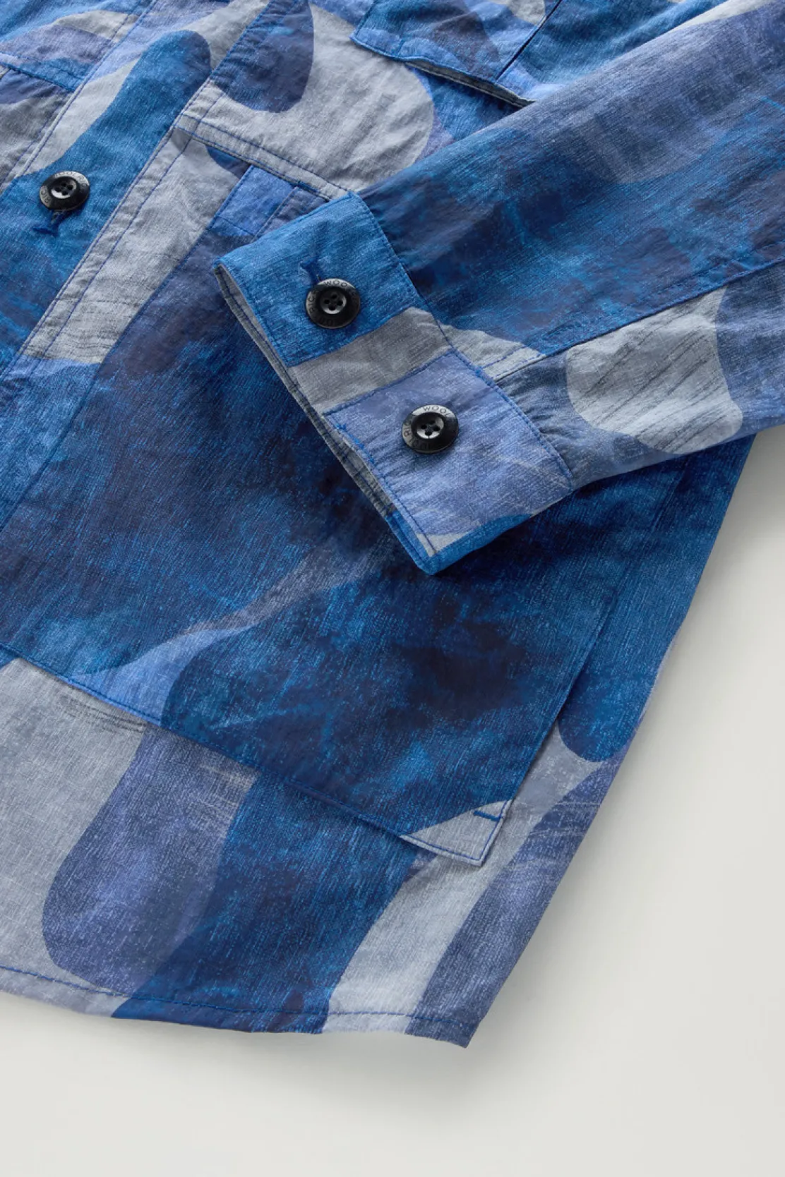 Giacche a camicia>Woolrich Giacca A Camicia Camo In Nylon Ripstop Crinkle Royal Camo