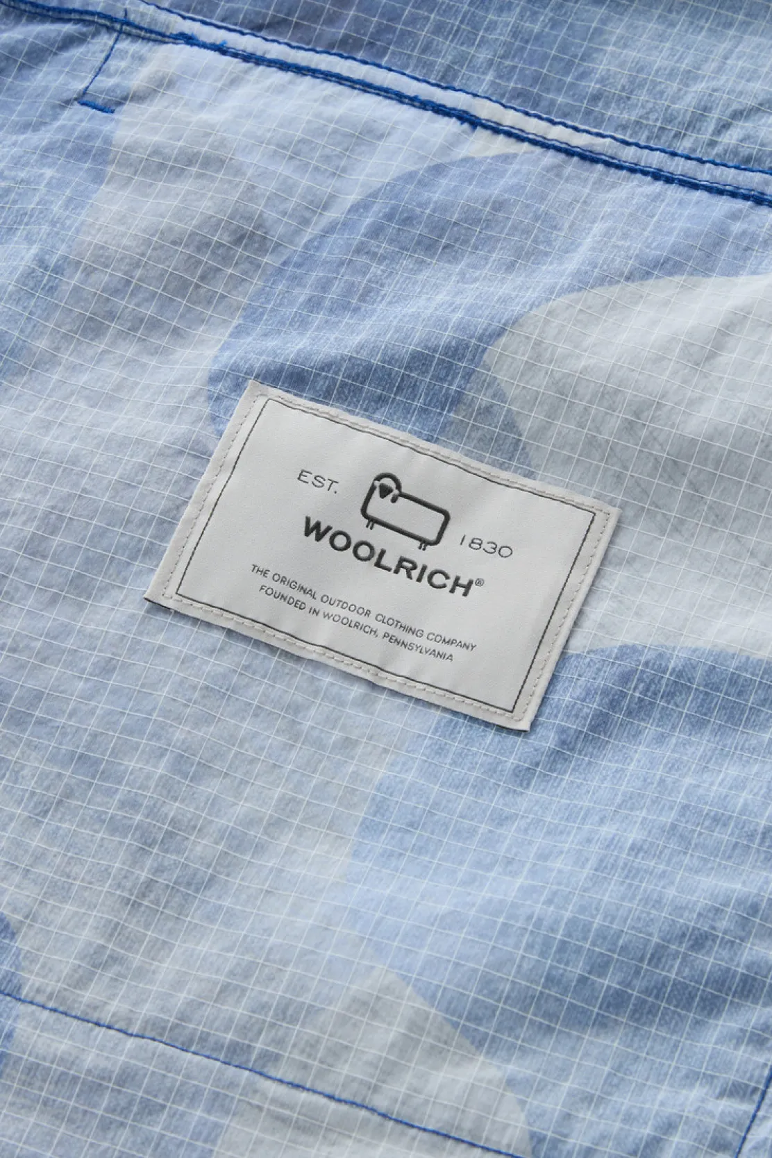 Giacche a camicia>Woolrich Giacca A Camicia Camo In Nylon Ripstop Crinkle Royal Camo