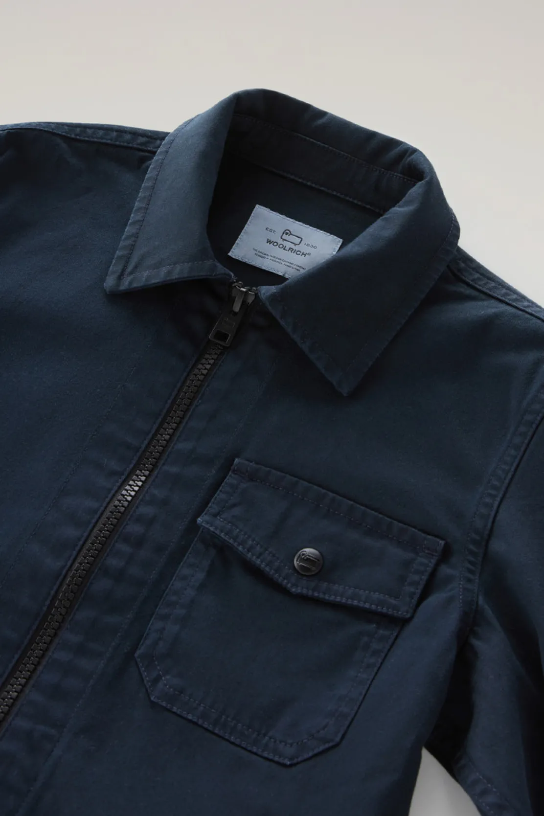 Abbigliamento>Woolrich Giacca A Camicia Da Bambino In Cotone Elasticizzato Tinta In Capo Melton Blue