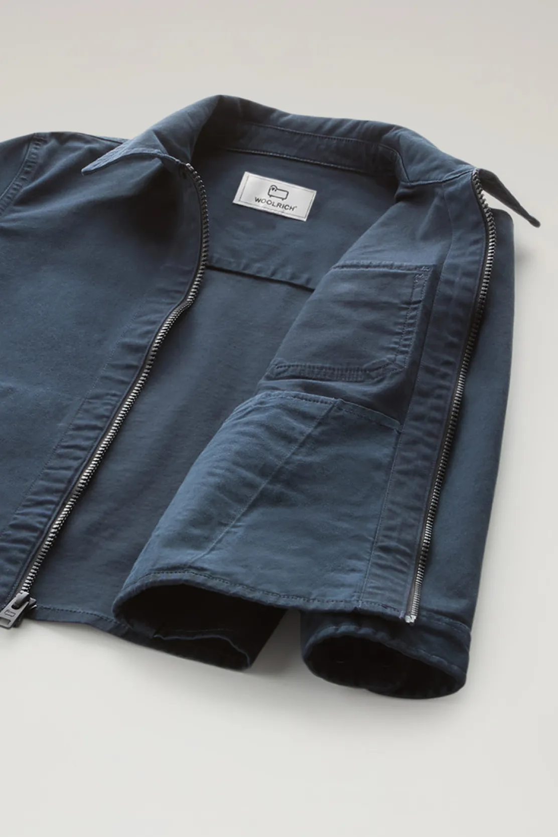 Abbigliamento>Woolrich Giacca A Camicia Da Bambino In Cotone Elasticizzato Tinta In Capo Melton Blue