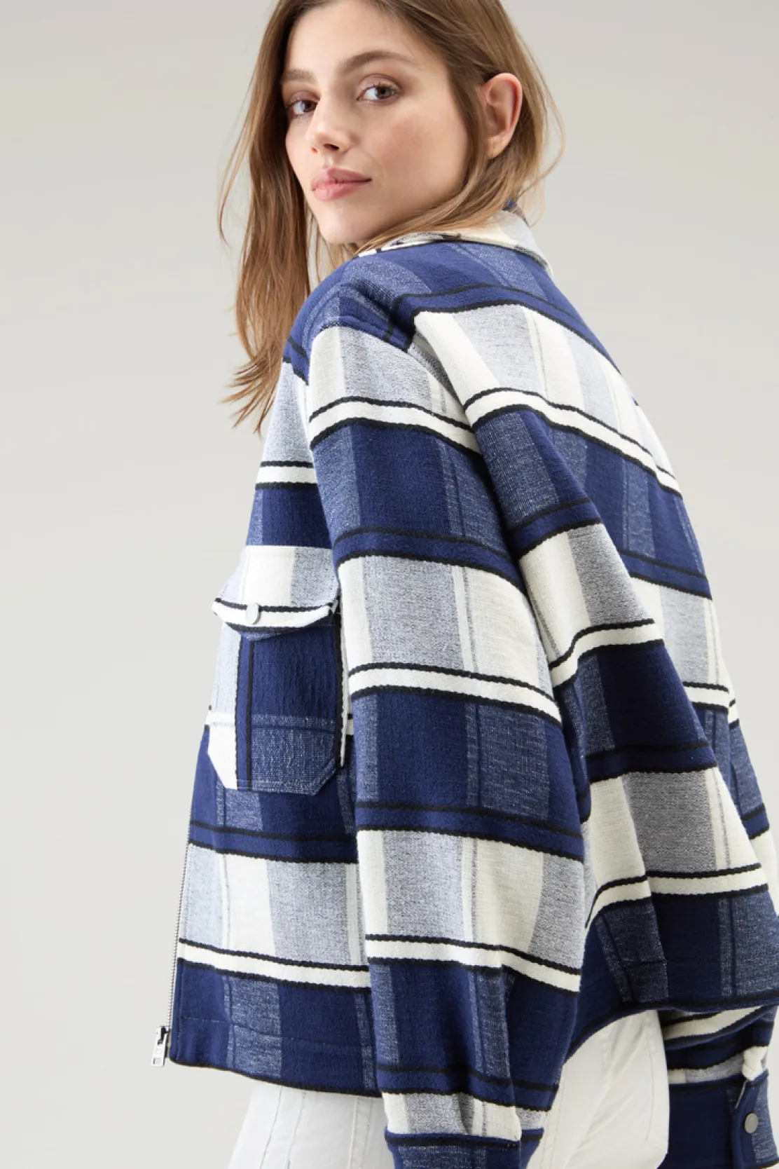 Camicie e giacche a camicia>Woolrich Giacca A Camicia Gentry In Misto Cotone Riciclato Manteco Twilight Blue Check