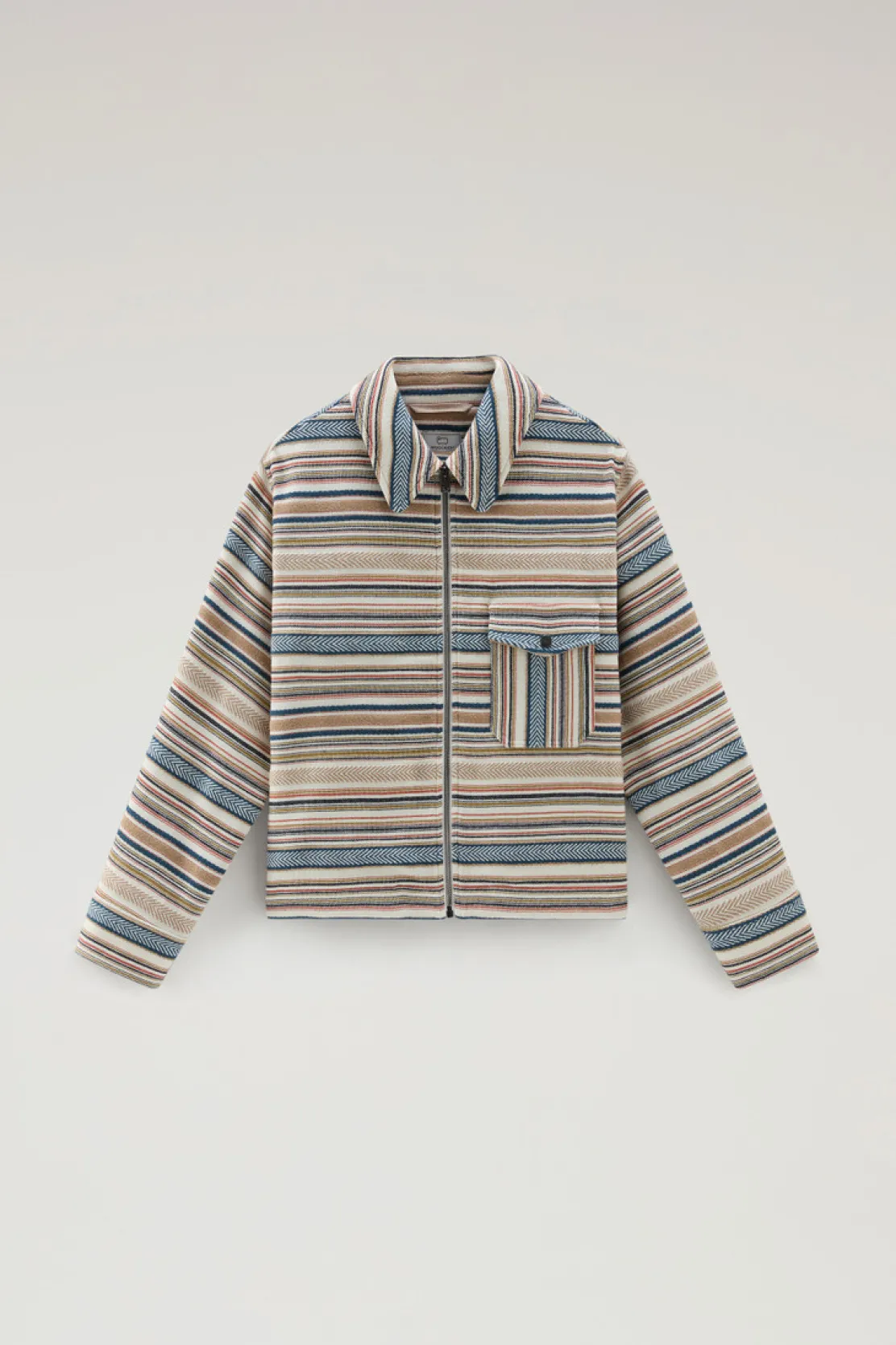 Camicie e giacche a camicia>Woolrich Giacca A Camicia Gentry In Misto Cotone Riciclato Manteco Ethnic White Stripe