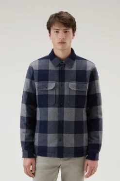 Giacche a camicia|Giacche>Woolrich Giacca A Camicia Imbottita Alaskan A Quadri In Misto Lana Italiana Riciclata Blue Buffalo