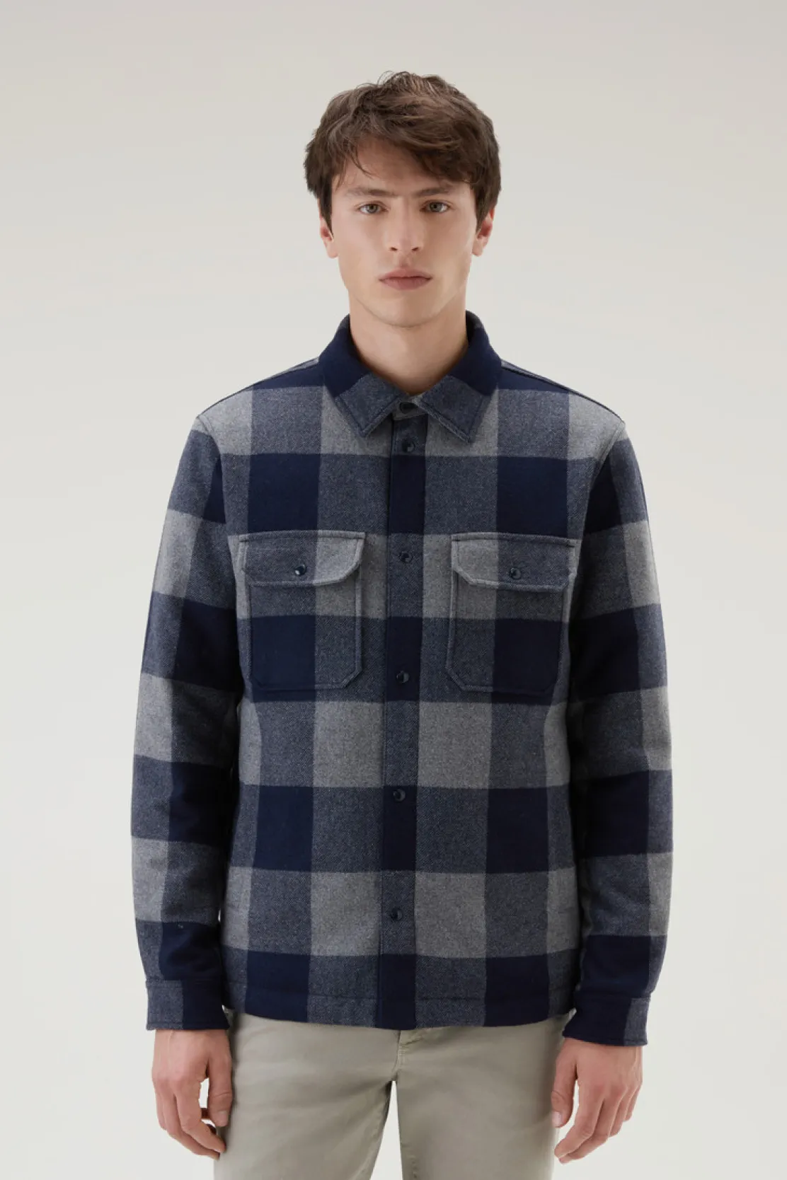 Giacche a camicia|Giacche>Woolrich Giacca A Camicia Imbottita Alaskan A Quadri In Misto Lana Italiana Riciclata Blue Buffalo