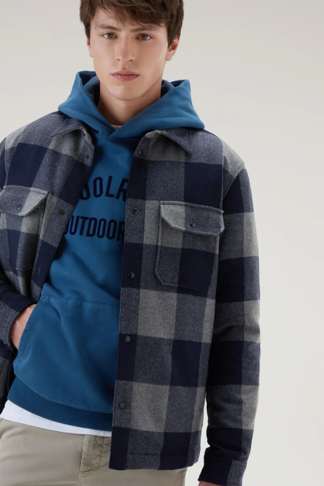 Giacche a camicia|Giacche>Woolrich Giacca A Camicia Imbottita Alaskan A Quadri In Misto Lana Italiana Riciclata Blue Buffalo