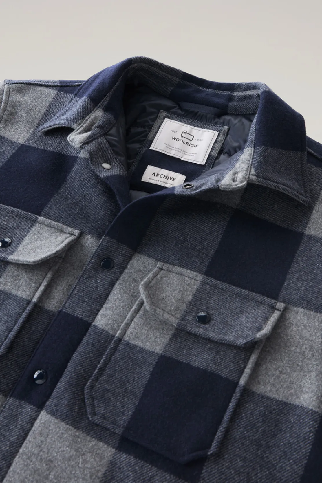 Giacche a camicia|Giacche>Woolrich Giacca A Camicia Imbottita Alaskan A Quadri In Misto Lana Italiana Riciclata Blue Buffalo