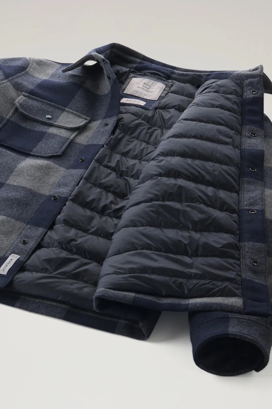 Giacche a camicia|Giacche>Woolrich Giacca A Camicia Imbottita Alaskan A Quadri In Misto Lana Italiana Riciclata Blue Buffalo