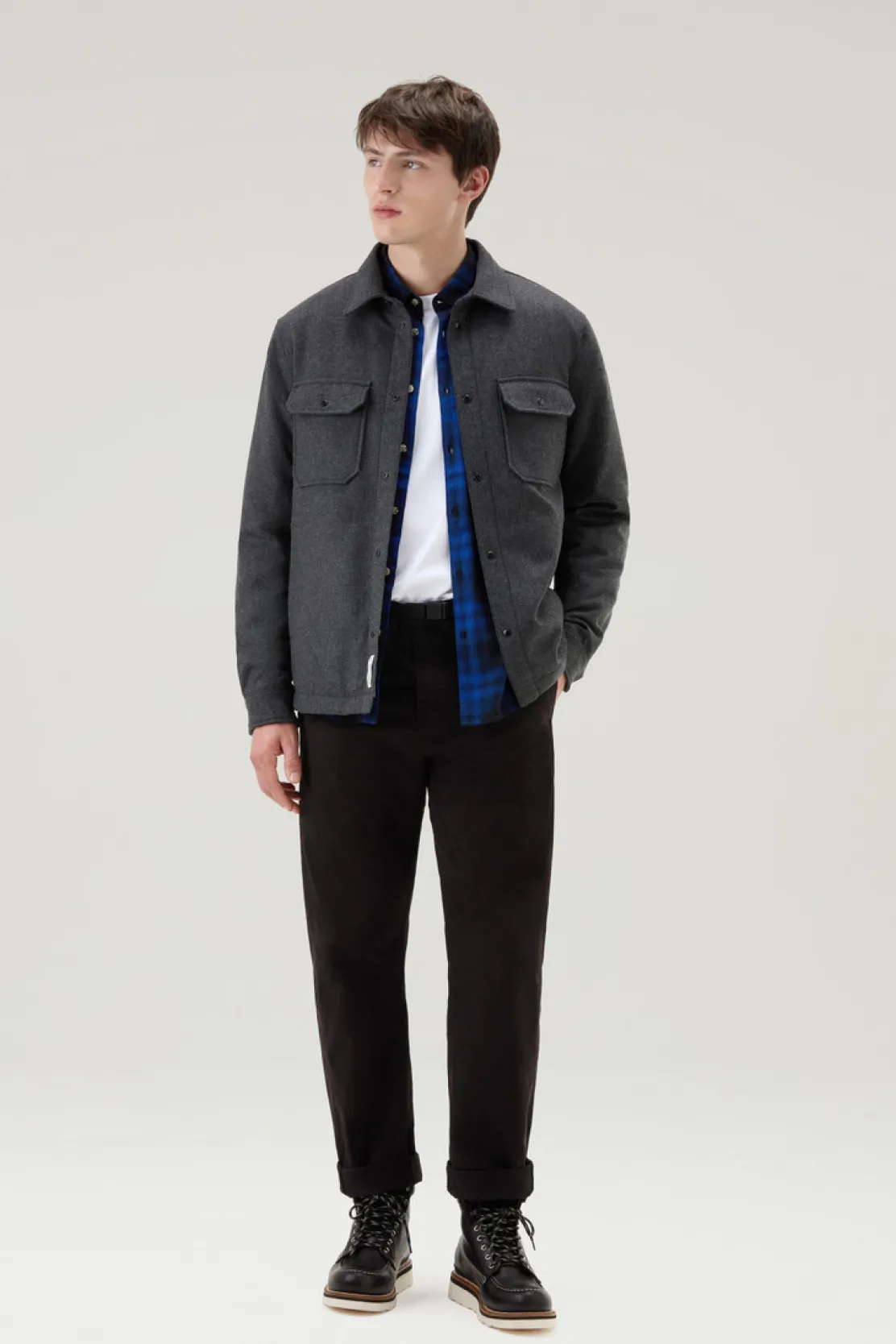 Giacche a camicia|Giacche>Woolrich Giacca A Camicia Imbottita Alaskan In Misto Lana Italiana Riciclata Charcoal Melange