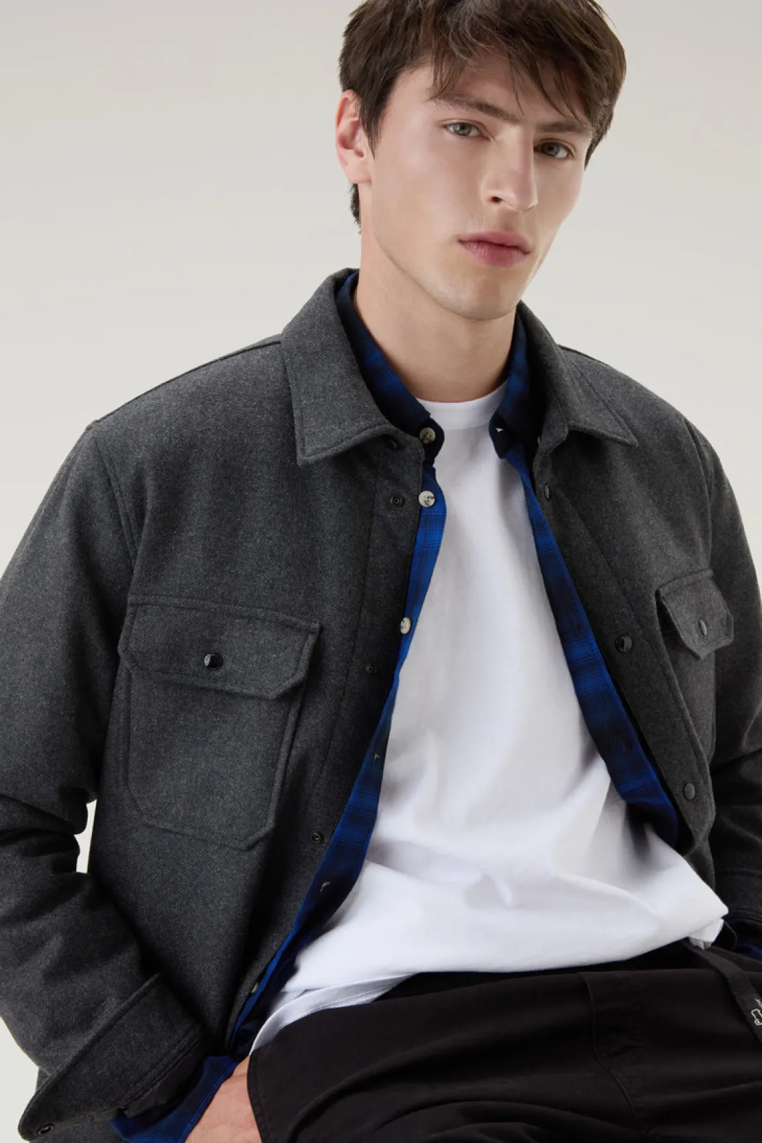Giacche a camicia|Giacche>Woolrich Giacca A Camicia Imbottita Alaskan In Misto Lana Italiana Riciclata Charcoal Melange