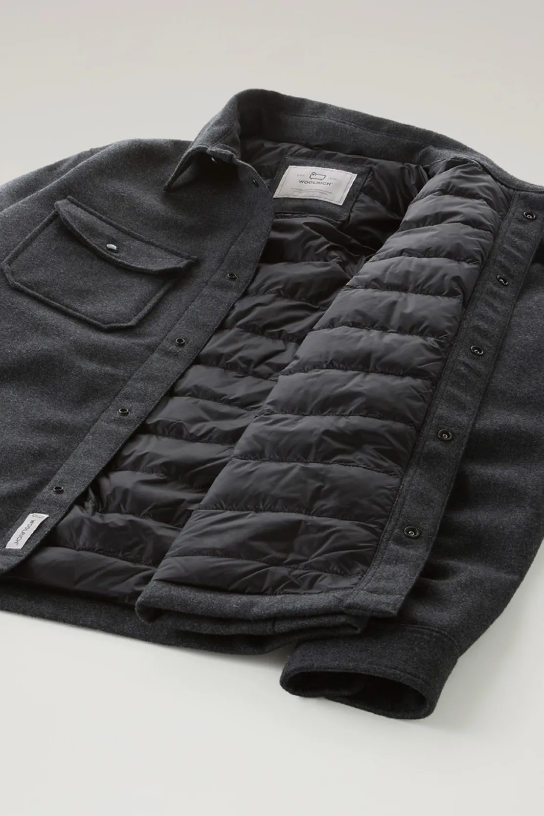 Giacche a camicia|Giacche>Woolrich Giacca A Camicia Imbottita Alaskan In Misto Lana Italiana Riciclata Charcoal Melange