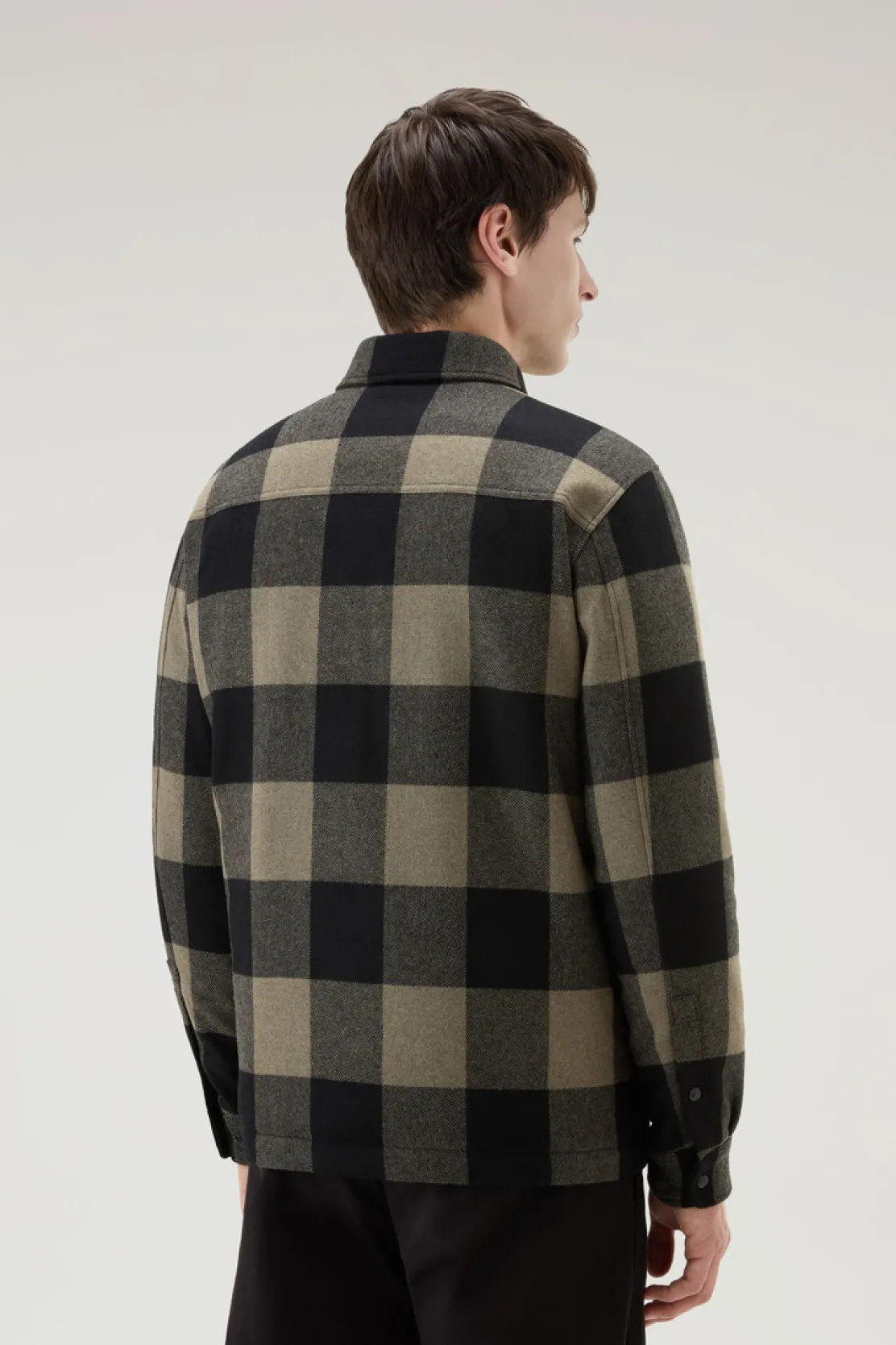 Giacche a camicia|Giacche>Woolrich Giacca A Camicia Imbottita Alaskan A Quadri In Misto Lana Italiana Riciclata Green Buffalo