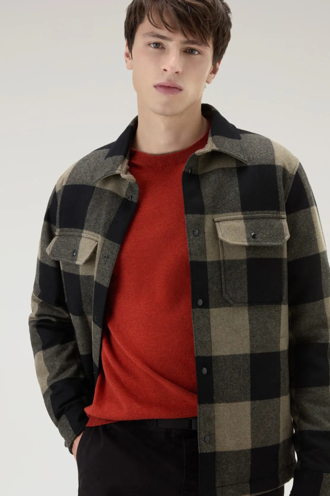 Giacche a camicia|Giacche>Woolrich Giacca A Camicia Imbottita Alaskan A Quadri In Misto Lana Italiana Riciclata Green Buffalo
