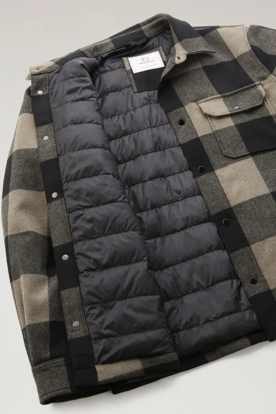 Giacche a camicia|Giacche>Woolrich Giacca A Camicia Imbottita Alaskan A Quadri In Misto Lana Italiana Riciclata Green Buffalo