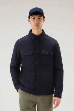 Giacche a camicia|Giacche>Woolrich Giacca A Camicia Imbottita Alaskan In Misto Lana Italiana Riciclata Melton Blue