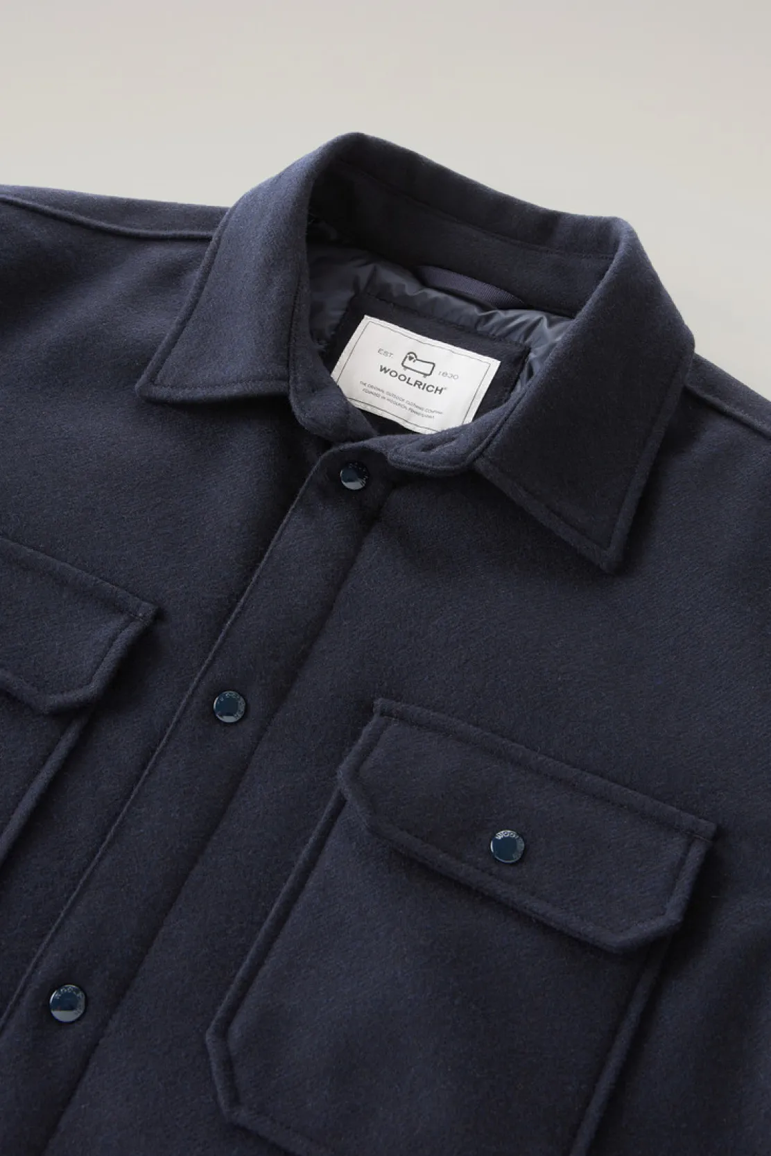 Giacche a camicia|Giacche>Woolrich Giacca A Camicia Imbottita Alaskan In Misto Lana Italiana Riciclata Melton Blue
