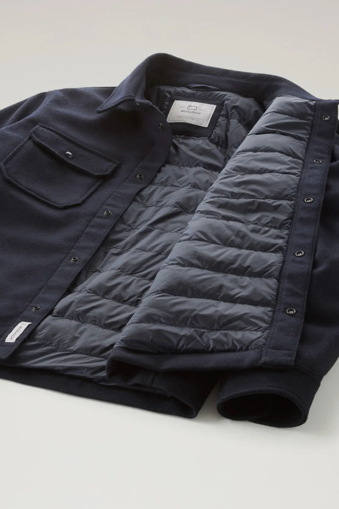 Giacche a camicia|Giacche>Woolrich Giacca A Camicia Imbottita Alaskan In Misto Lana Italiana Riciclata Melton Blue