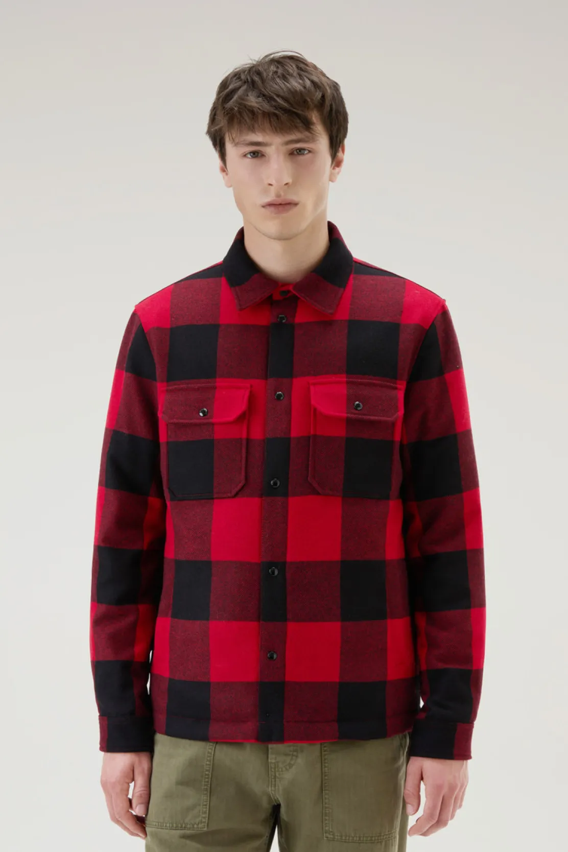 Giacche a camicia|Giacche>Woolrich Giacca A Camicia Imbottita Alaskan A Quadri In Misto Lana Italiana Riciclata Red Buffalo