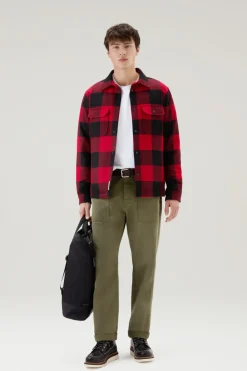 Giacche a camicia|Giacche>Woolrich Giacca A Camicia Imbottita Alaskan A Quadri In Misto Lana Italiana Riciclata Red Buffalo