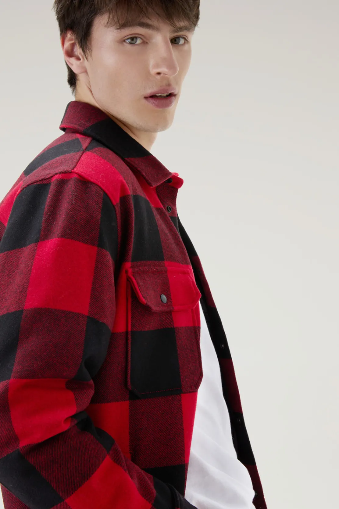 Giacche a camicia|Giacche>Woolrich Giacca A Camicia Imbottita Alaskan A Quadri In Misto Lana Italiana Riciclata Red Buffalo