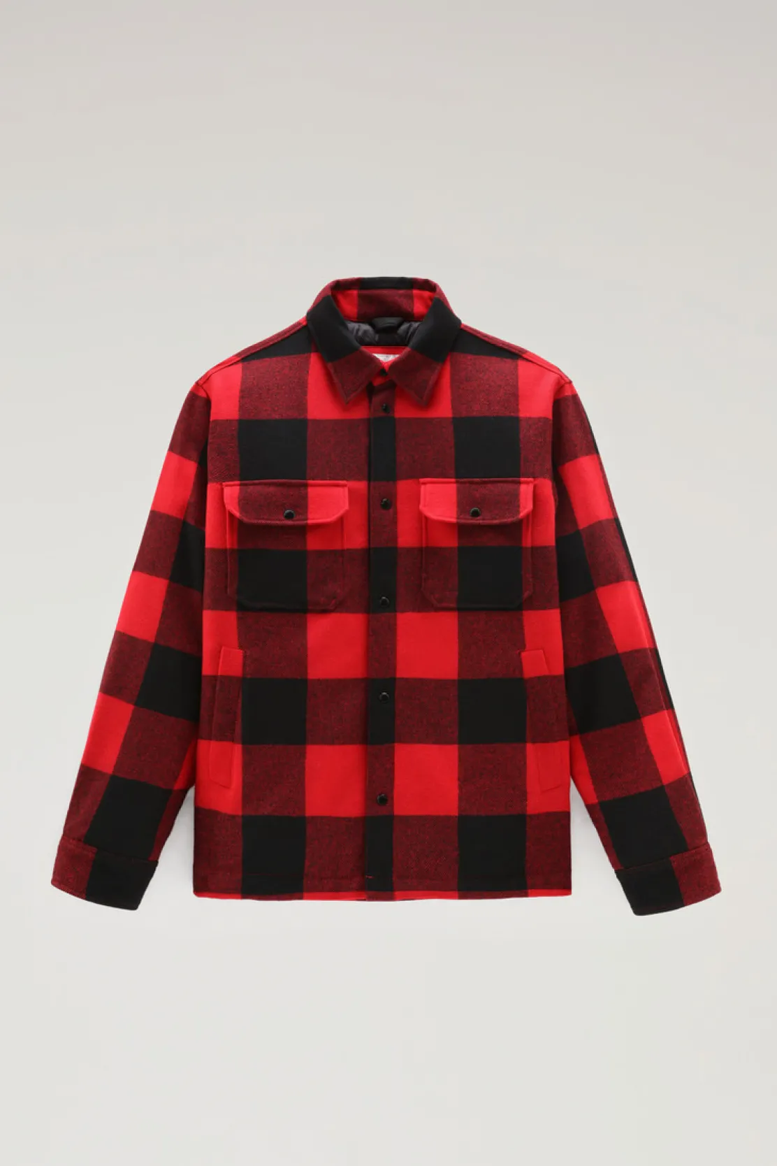 Giacche a camicia|Giacche>Woolrich Giacca A Camicia Imbottita Alaskan A Quadri In Misto Lana Italiana Riciclata Red Buffalo
