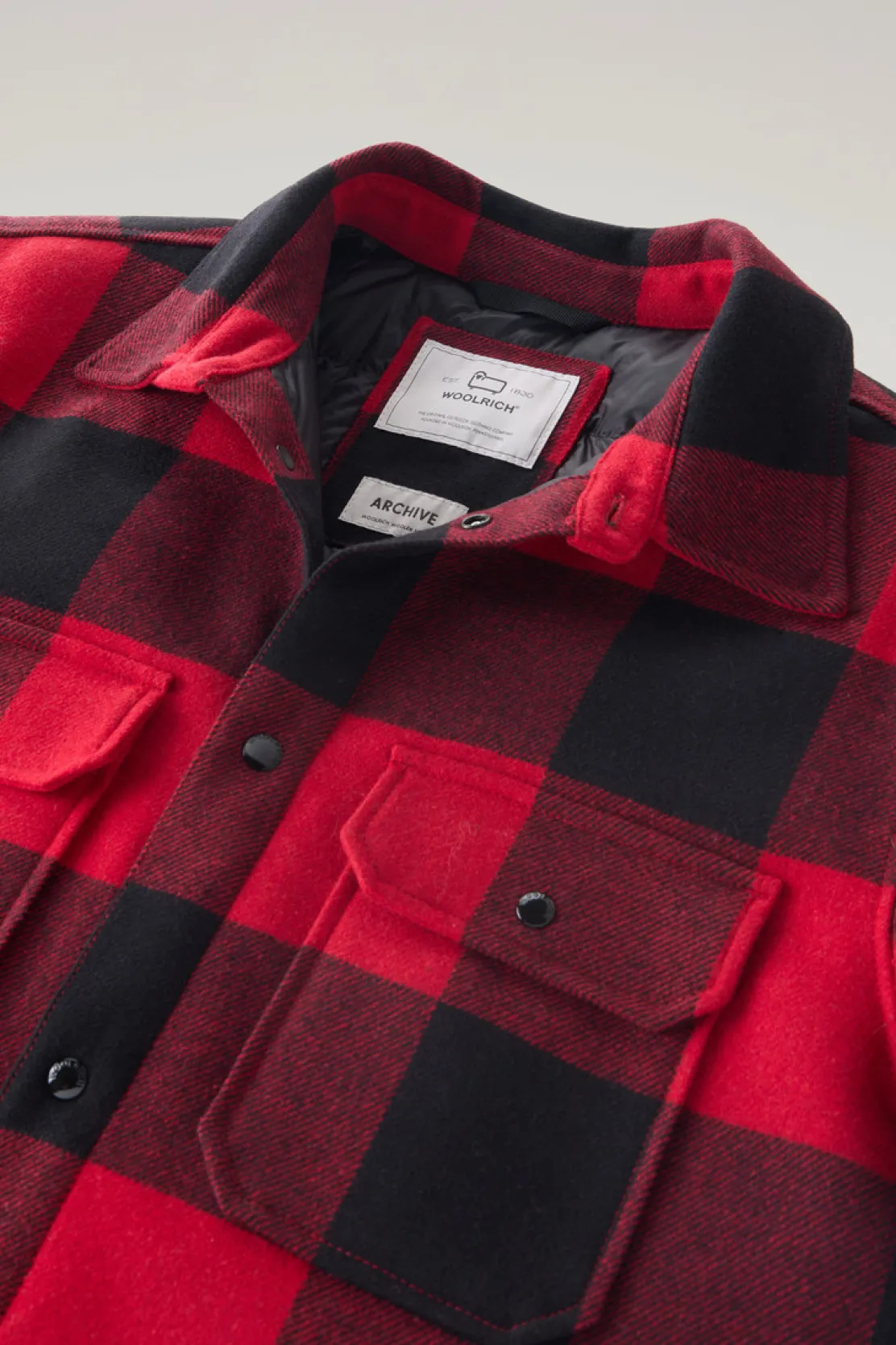Giacche a camicia|Giacche>Woolrich Giacca A Camicia Imbottita Alaskan A Quadri In Misto Lana Italiana Riciclata Red Buffalo