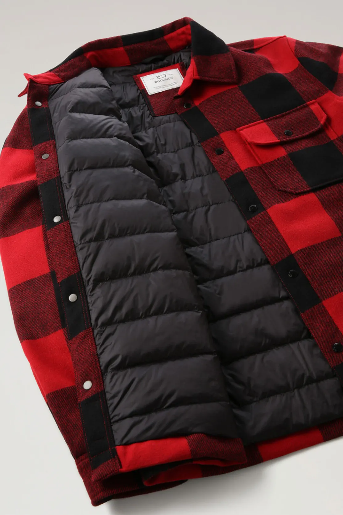 Giacche a camicia|Giacche>Woolrich Giacca A Camicia Imbottita Alaskan A Quadri In Misto Lana Italiana Riciclata Red Buffalo