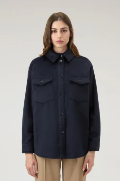 Camicie e giacche a camicia>Woolrich Giacca A Camicia In Misto Lana Melton Blue