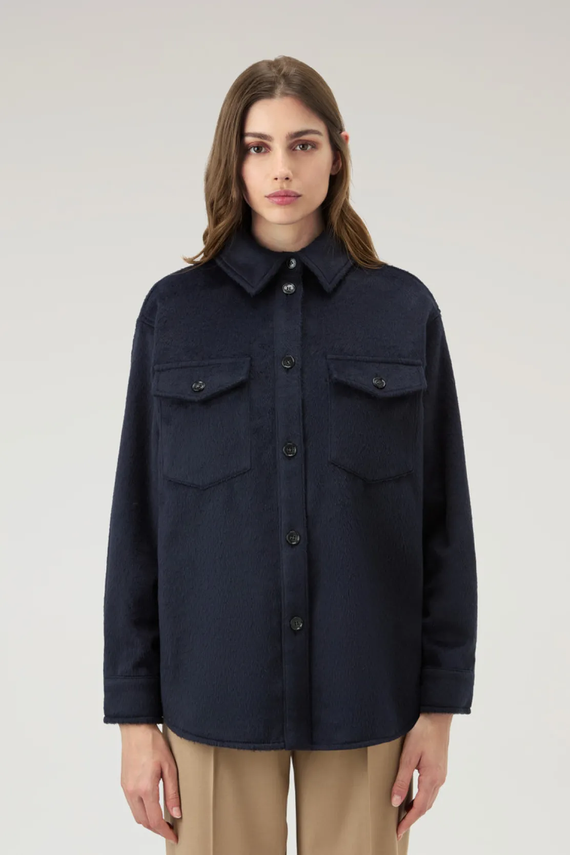 Camicie e giacche a camicia>Woolrich Giacca A Camicia In Misto Lana Melton Blue