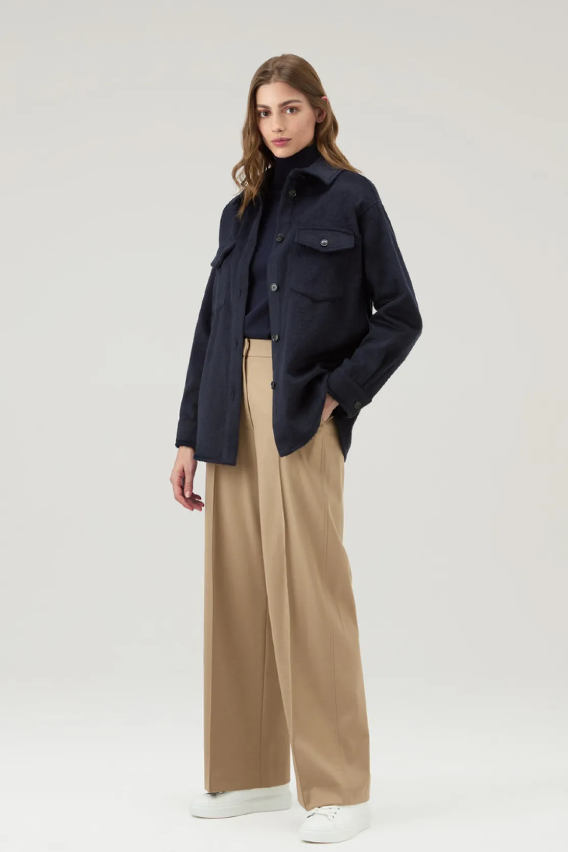 Camicie e giacche a camicia>Woolrich Giacca A Camicia In Misto Lana Melton Blue