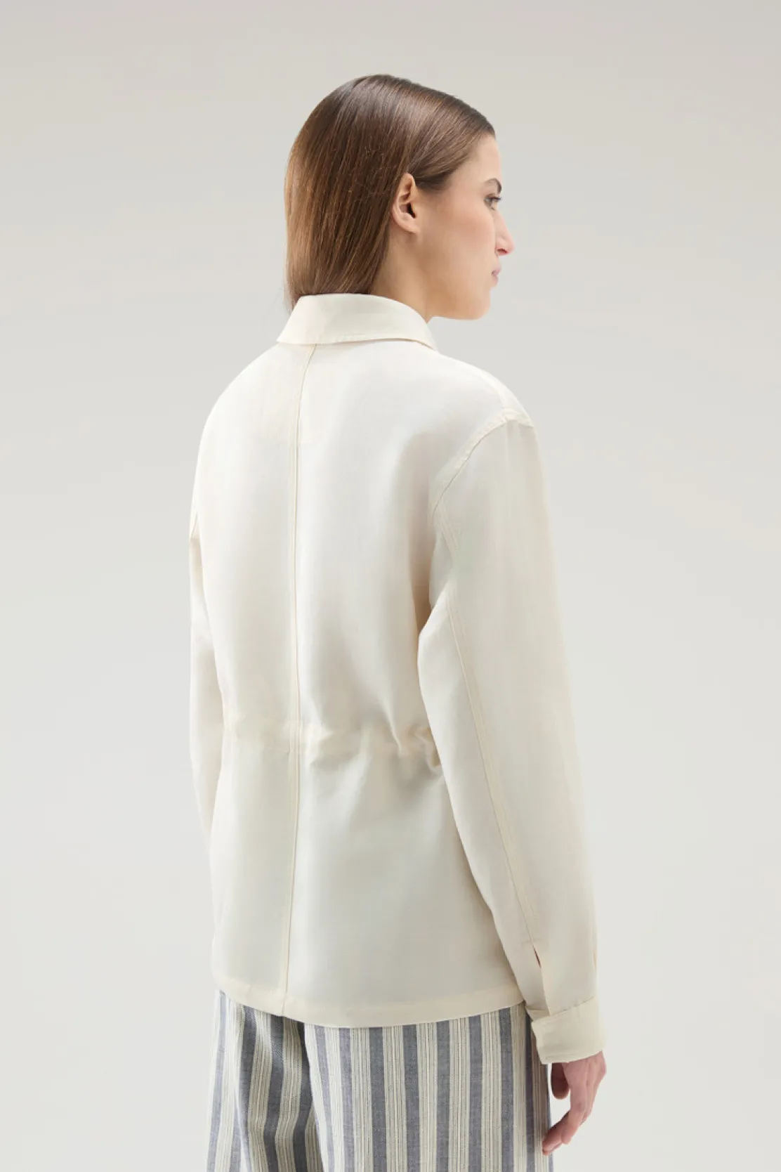 Camicie e giacche a camicia>Woolrich Giacca A Camicia In Misto Lino Plaster White