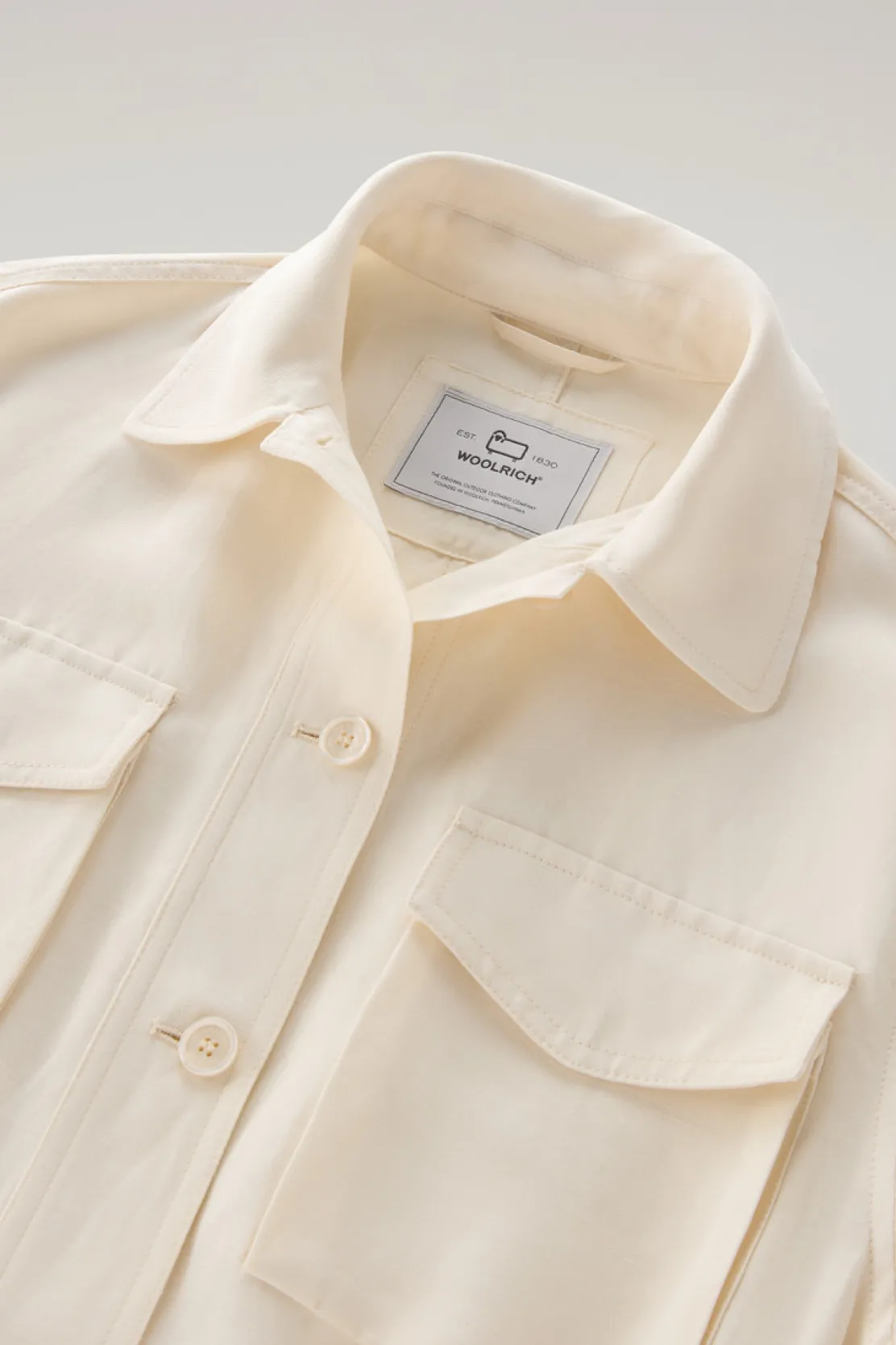 Camicie e giacche a camicia>Woolrich Giacca A Camicia In Misto Lino Plaster White