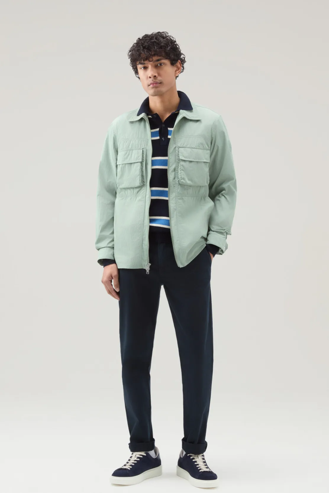 Giacche a camicia>Woolrich Giacca A Camicia In Nylon Crinkle Sage