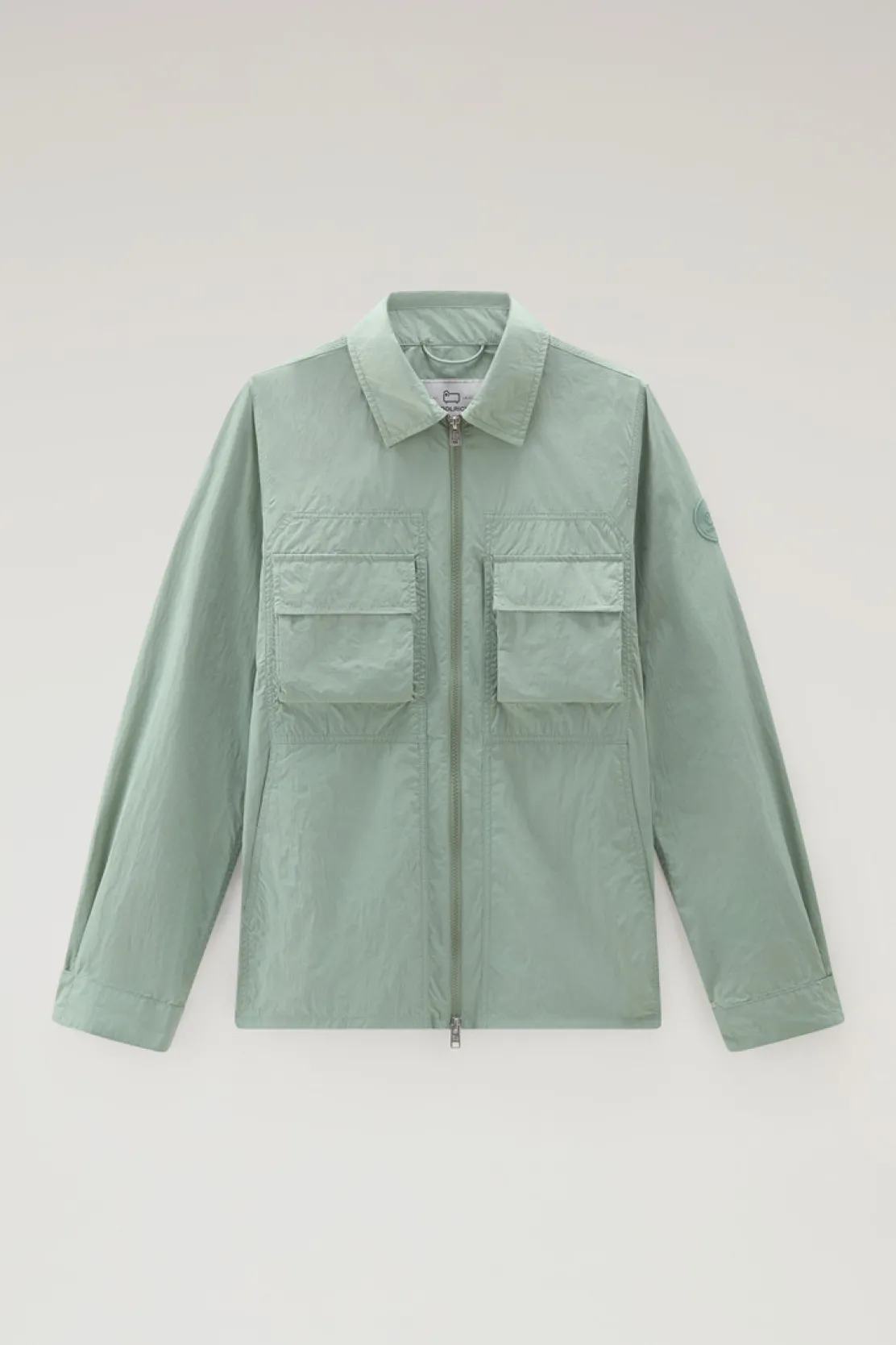 Giacche a camicia>Woolrich Giacca A Camicia In Nylon Crinkle Sage