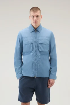 Giacche a camicia>Woolrich Giacca A Camicia In Nylon Crinkle Pastel Indigo
