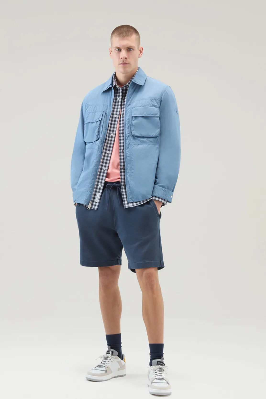 Giacche a camicia>Woolrich Giacca A Camicia In Nylon Crinkle Pastel Indigo