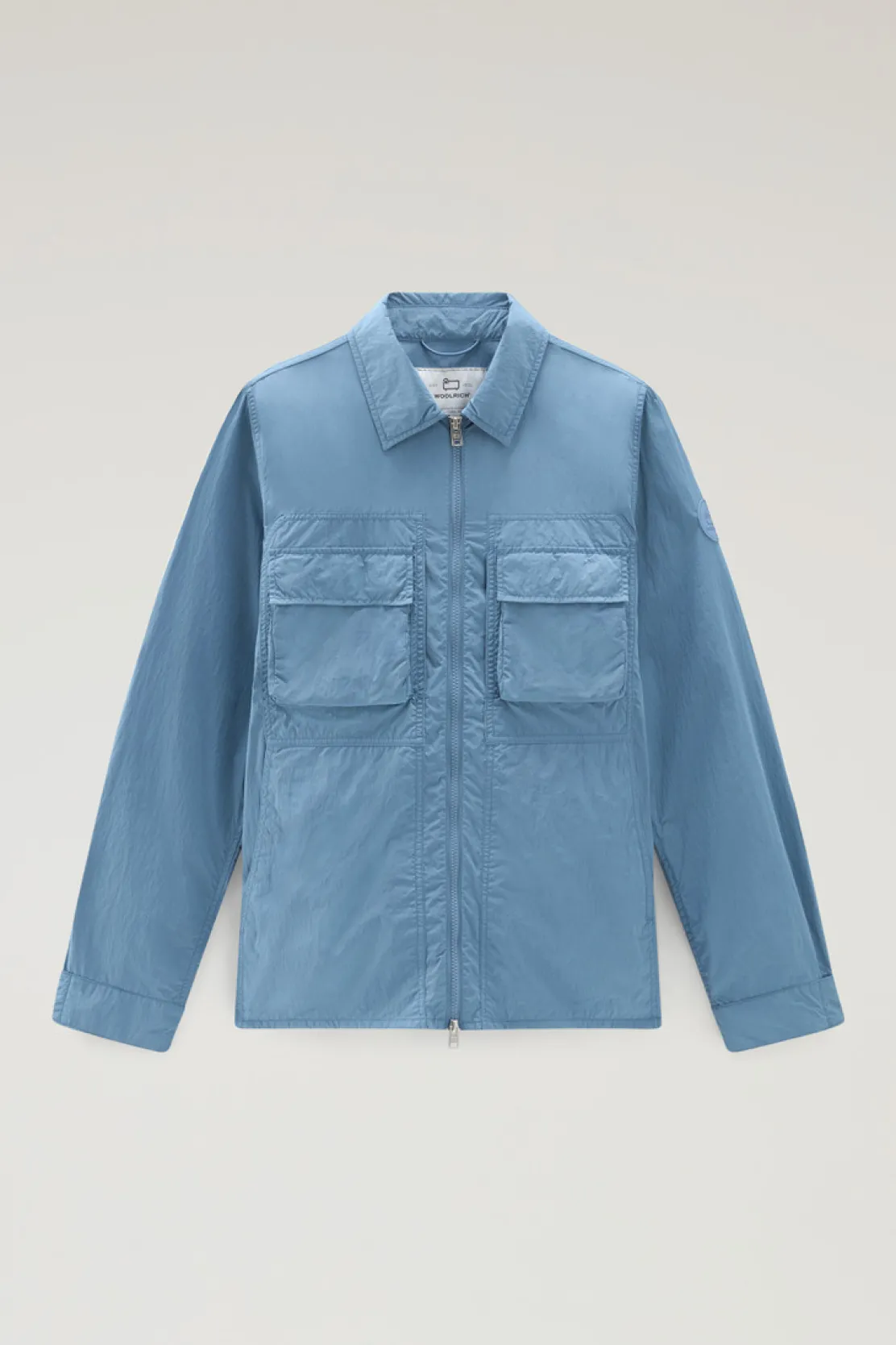 Giacche a camicia>Woolrich Giacca A Camicia In Nylon Crinkle Pastel Indigo
