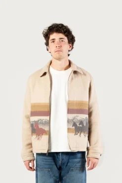 One Of These Days / Woolrich|Giacche a camicia>Woolrich Giacca A Camicia In Puro Cotone Con Lavorazione In Jacquard - One Of These Days / Stripe Sand