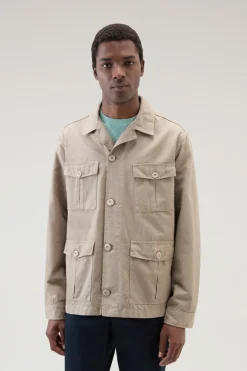 Giacche a camicia>Woolrich Giacca A Camicia Safari Tinta In Capo In Misto Cotone E Lino Rope