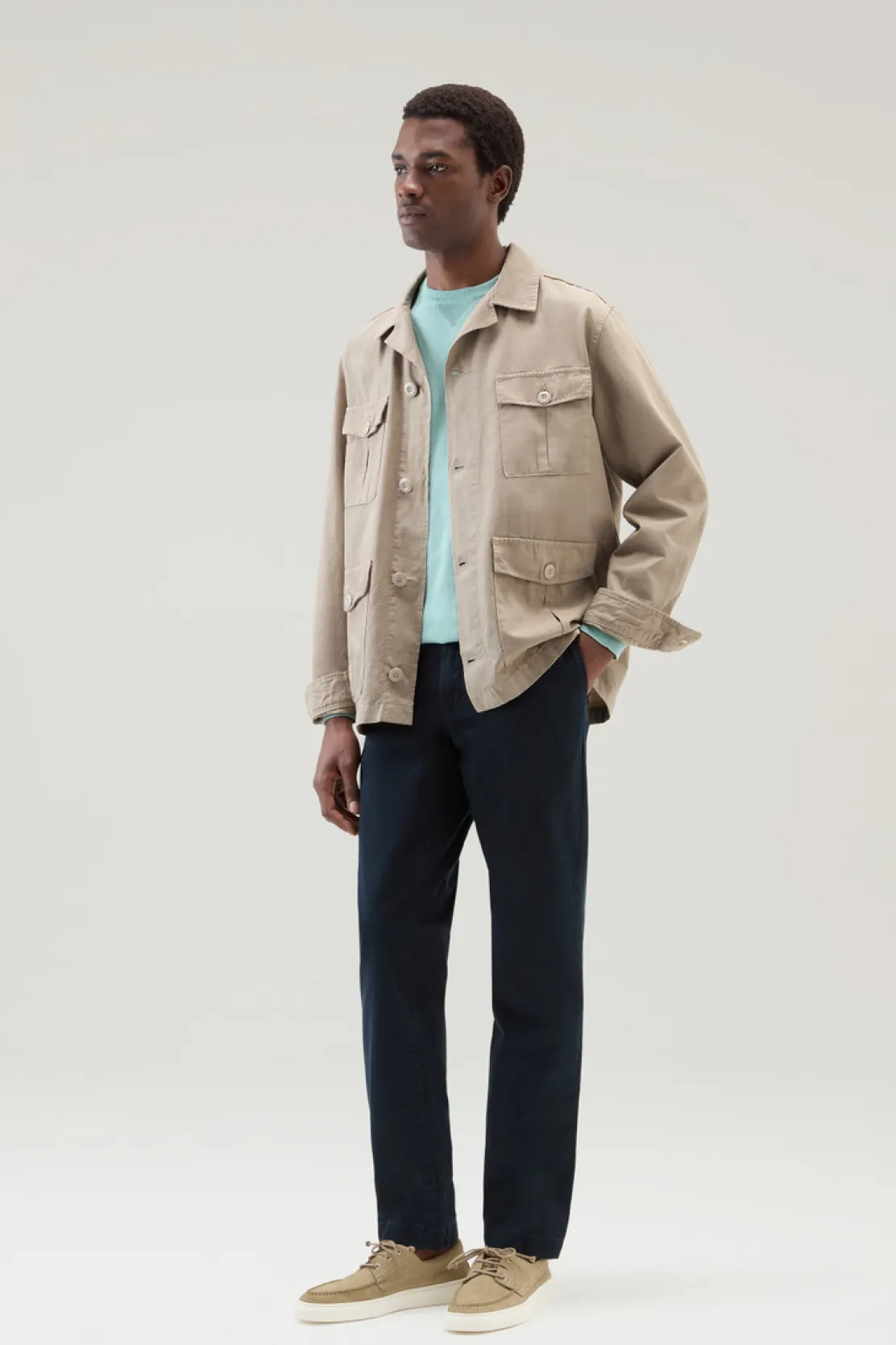 Giacche a camicia>Woolrich Giacca A Camicia Safari Tinta In Capo In Misto Cotone E Lino Rope