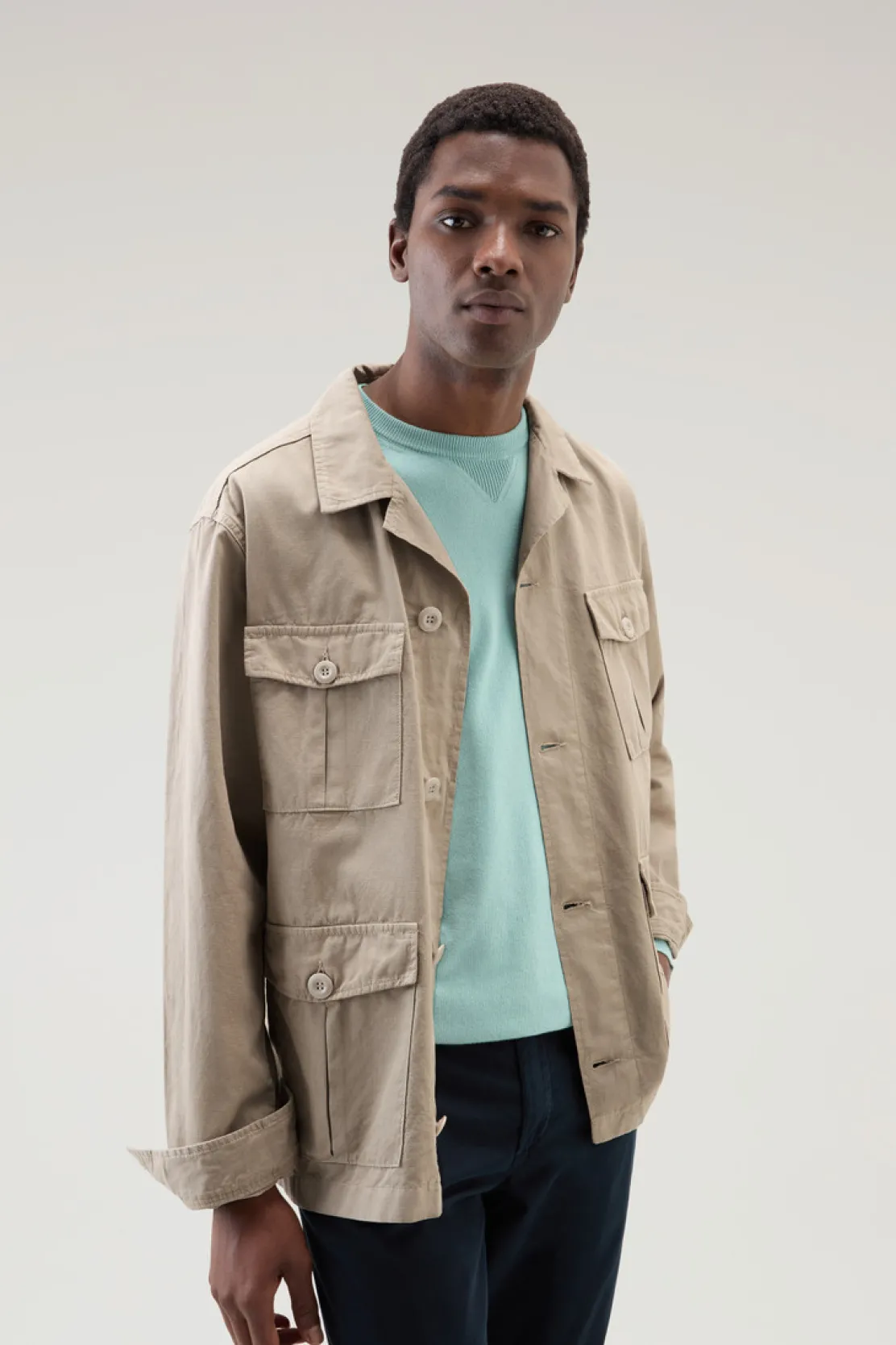 Giacche a camicia>Woolrich Giacca A Camicia Safari Tinta In Capo In Misto Cotone E Lino Rope
