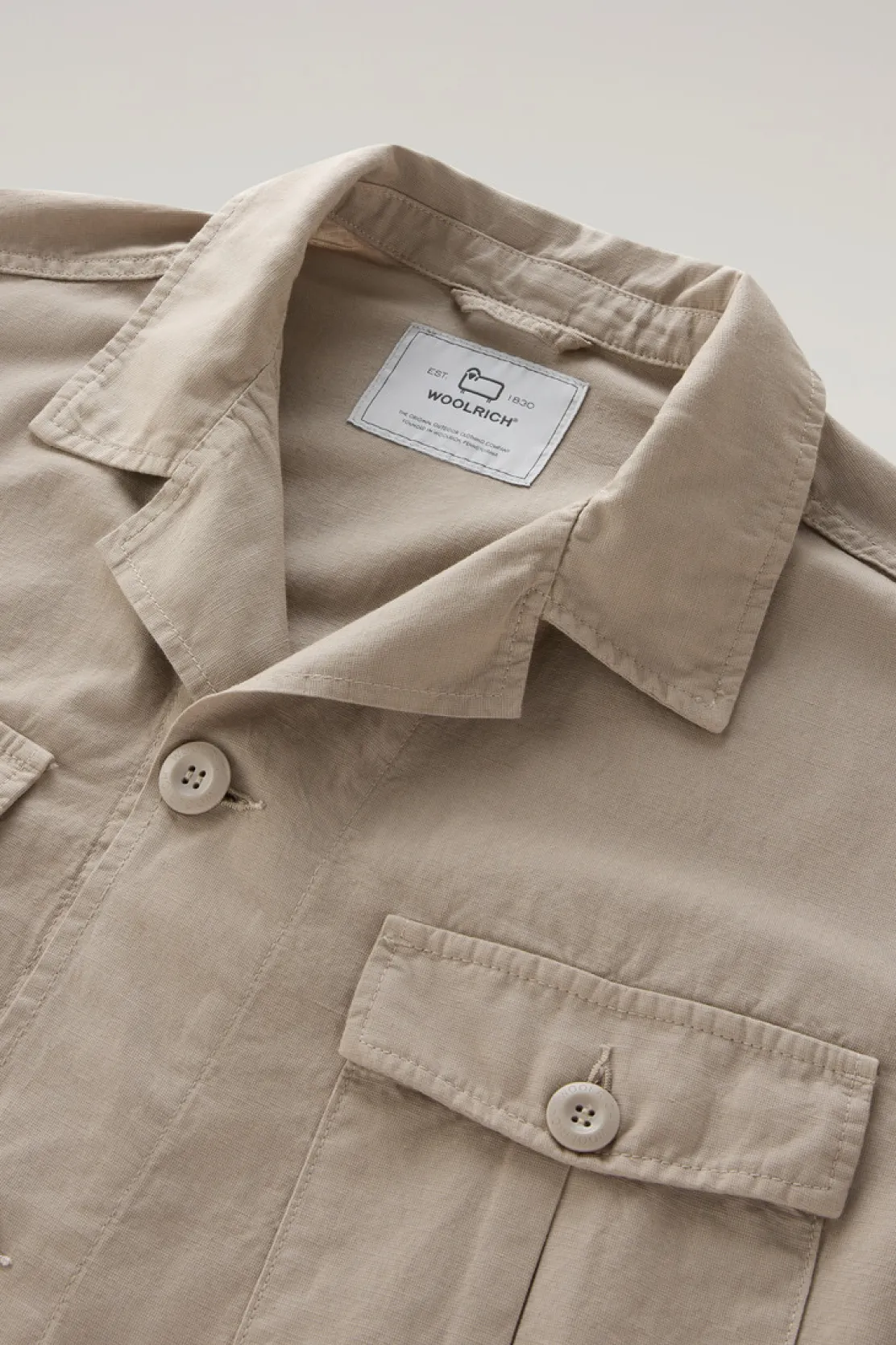 Giacche a camicia>Woolrich Giacca A Camicia Safari Tinta In Capo In Misto Cotone E Lino Rope