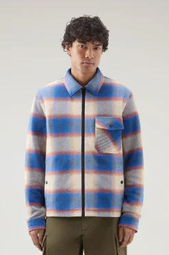 Giacche a camicia>Woolrich Giacca A Camicia Timber In Misto Cotone Riciclato Manteco Blue Check