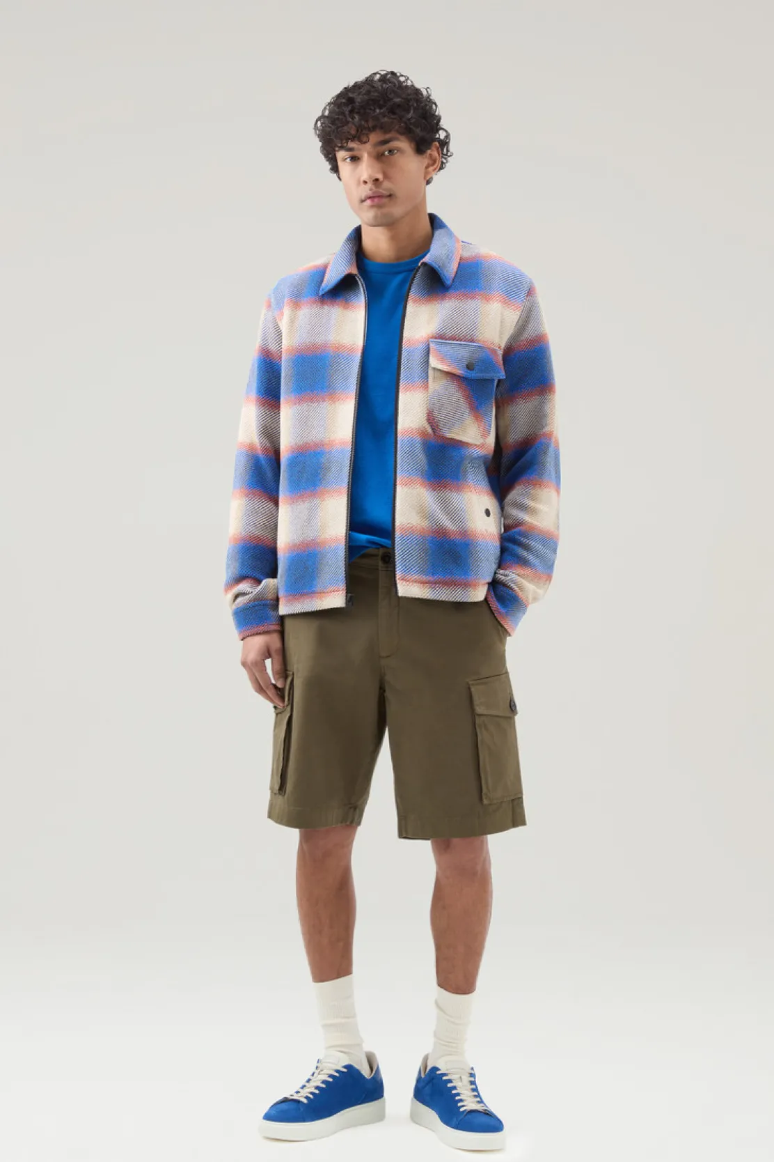 Giacche a camicia>Woolrich Giacca A Camicia Timber In Misto Cotone Riciclato Manteco Blue Check