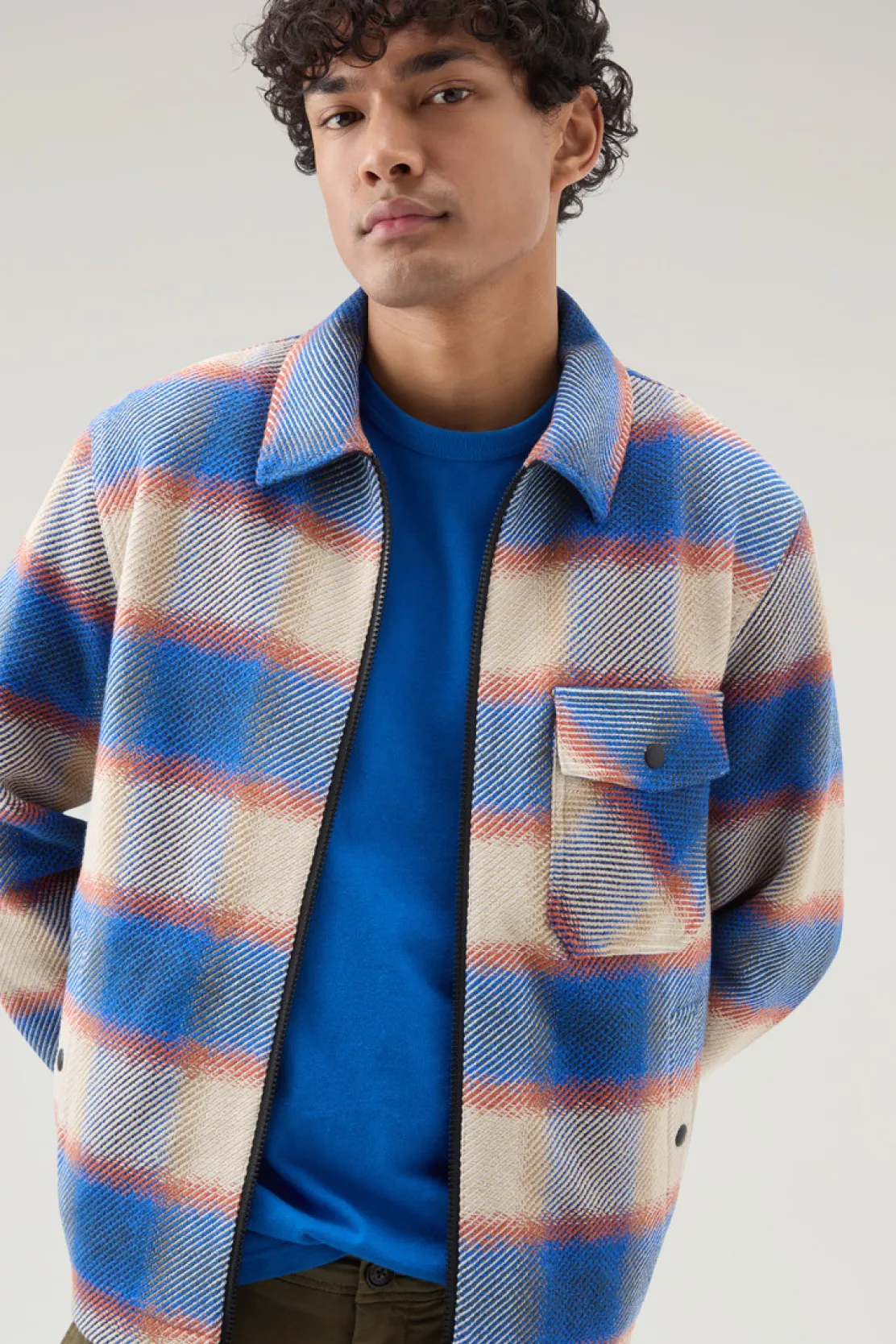 Giacche a camicia>Woolrich Giacca A Camicia Timber In Misto Cotone Riciclato Manteco Blue Check
